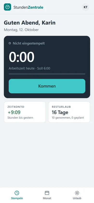 Stempelseite mit Kommen-Taste