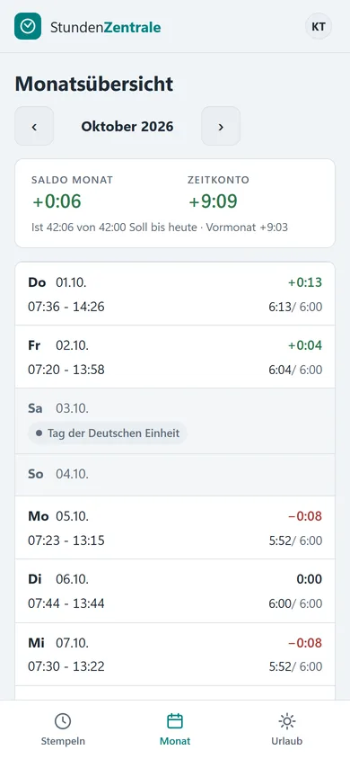 Monatsansicht auf dem Handy